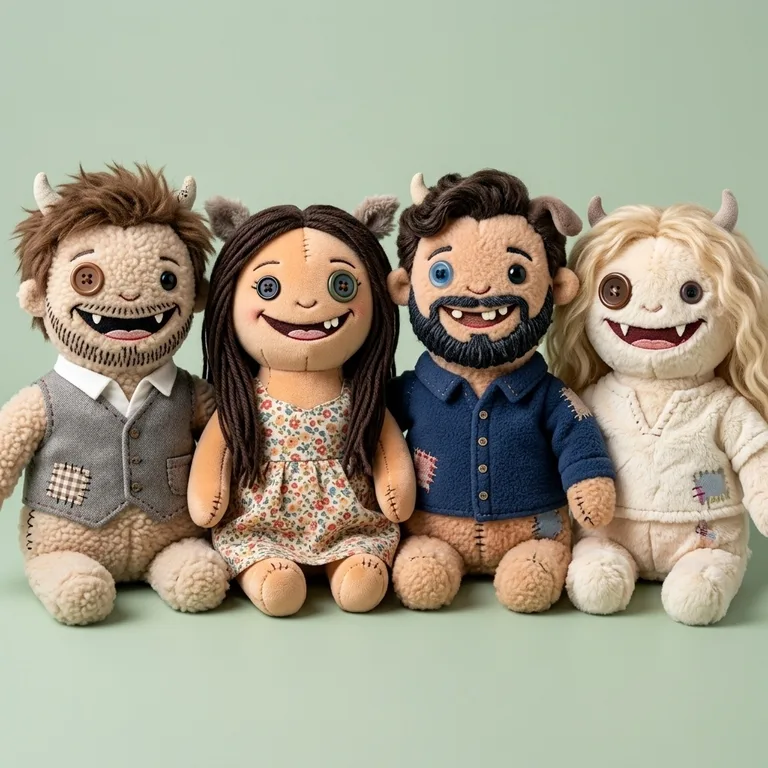 Four friends turned into four plush monsters (after)